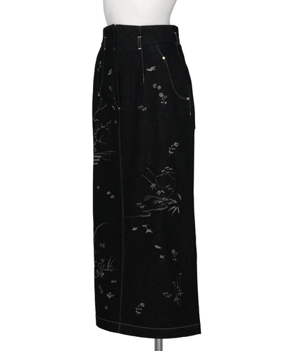 NATURE PATTERN JACQUARD DENIM SKIRT