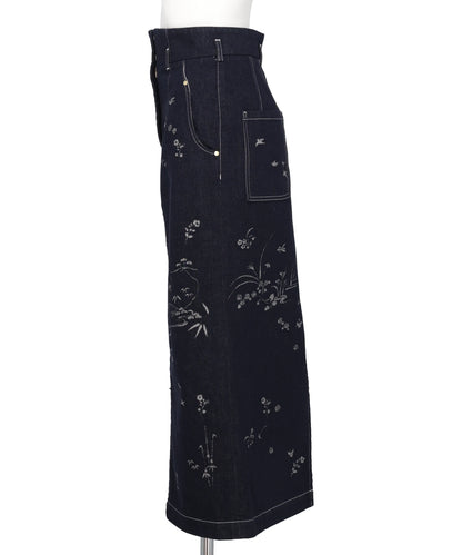 NATURE PATTERN JACQUARD DENIM SKIRT