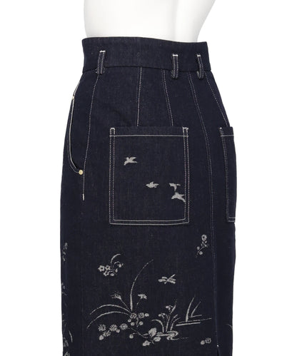 NATURE PATTERN JACQUARD DENIM SKIRT