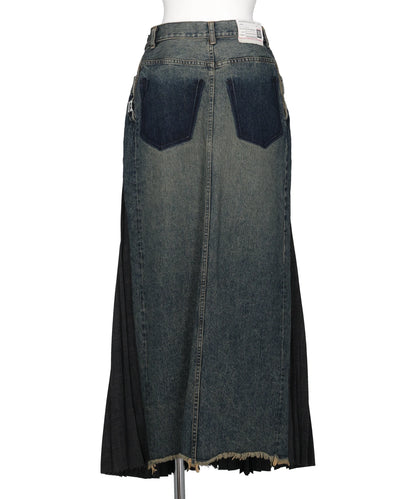 COMBINED PLEATS×DENIM SKIRT