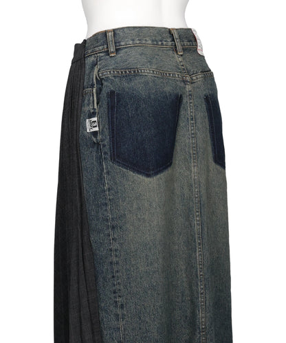 COMBINED PLEATS×DENIM SKIRT
