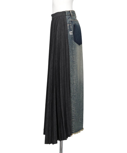 COMBINED PLEATS×DENIM SKIRT