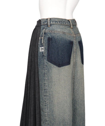 COMBINED PLEATS×DENIM SKIRT