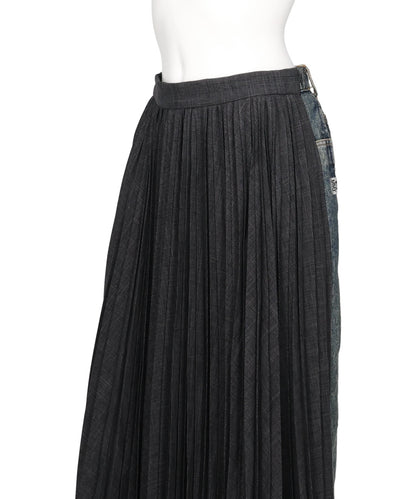 COMBINED PLEATS×DENIM SKIRT