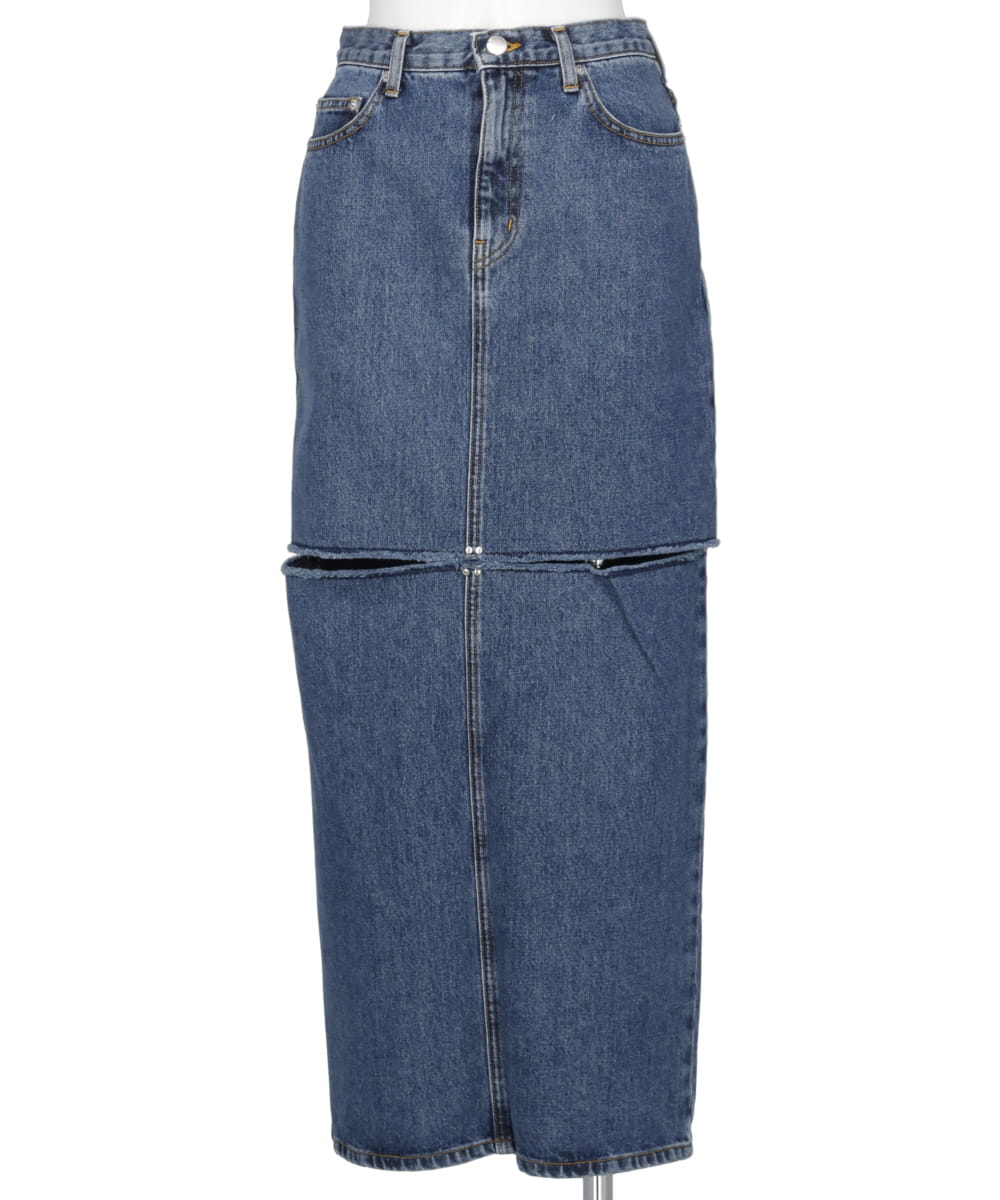 WASHED DENIM CUT-OFF SKIRT