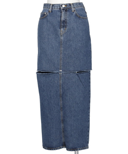 WASHED DENIM CUT-OFF SKIRT