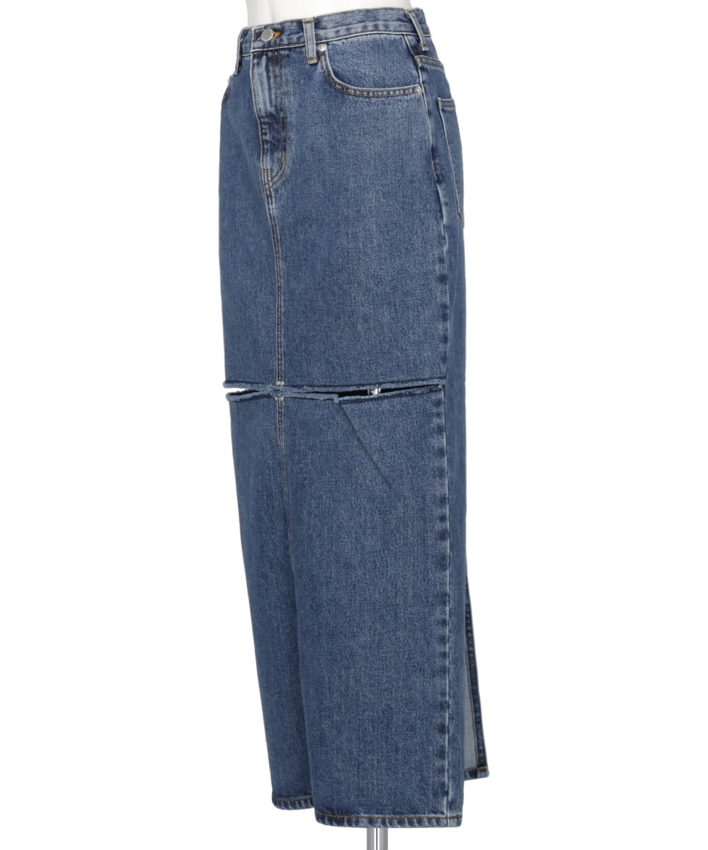 WASHED DENIM CUT-OFF SKIRT