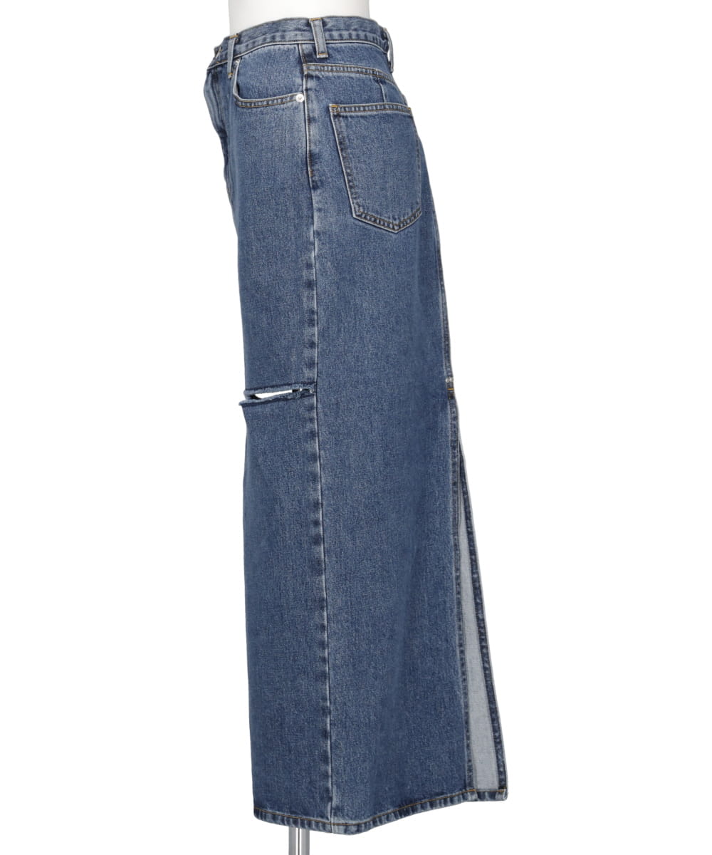 WASHED DENIM CUT-OFF SKIRT