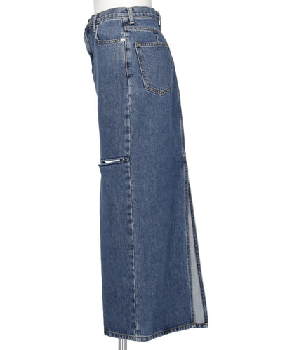 WASHED DENIM CUT-OFF SKIRT