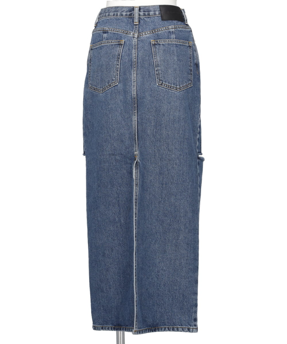 WASHED DENIM CUT-OFF SKIRT