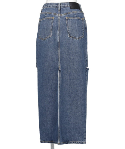 WASHED DENIM CUT-OFF SKIRT