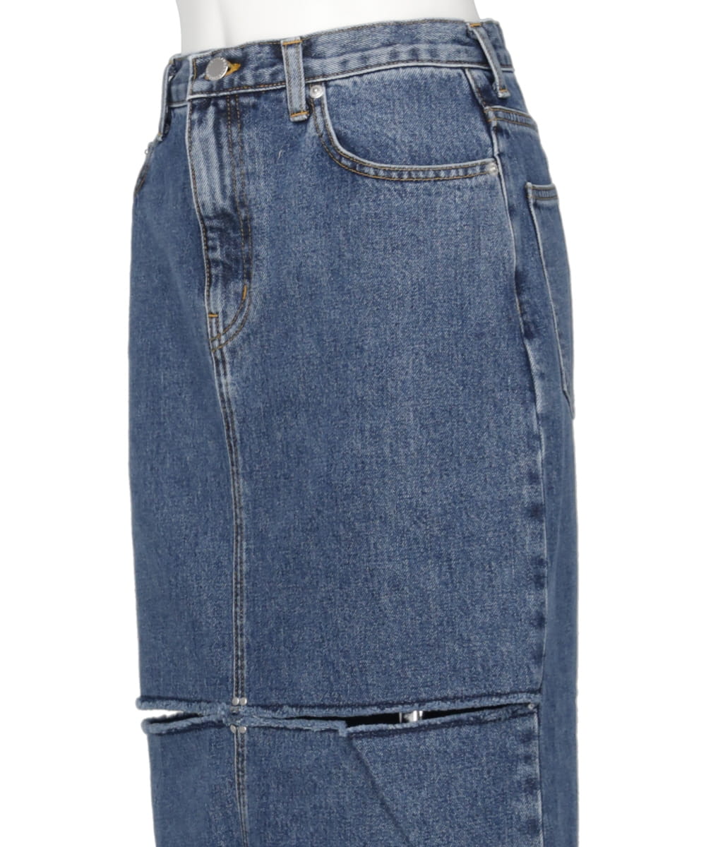 WASHED DENIM CUT-OFF SKIRT