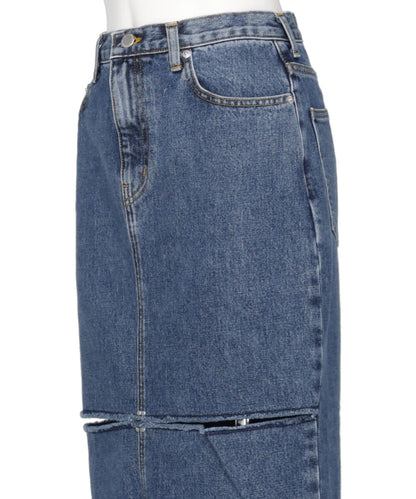 WASHED DENIM CUT-OFF SKIRT