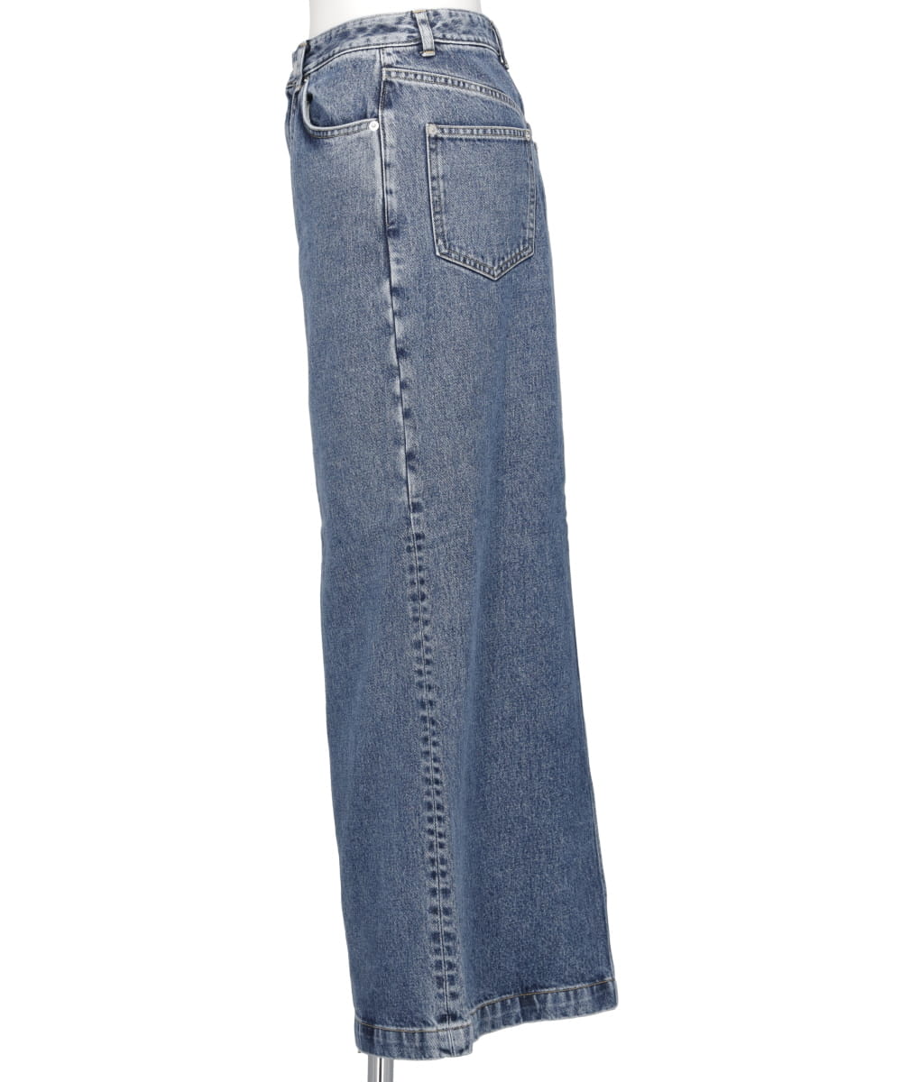 WASHED DENIM ZIPPED LONG SKIRT