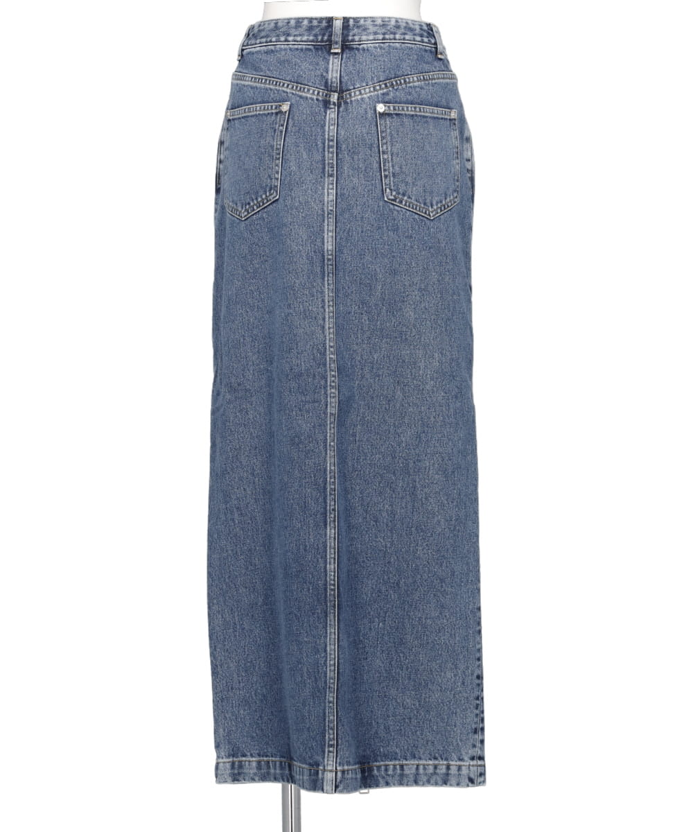 WASHED DENIM ZIPPED LONG SKIRT