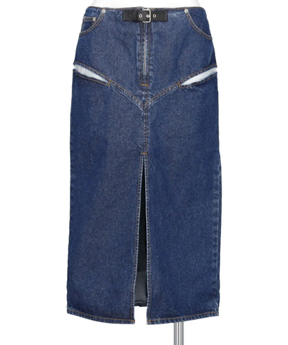 CUT OUT DENIM MIDI SKIRT