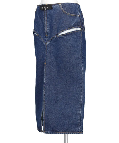 CUT OUT DENIM MIDI SKIRT