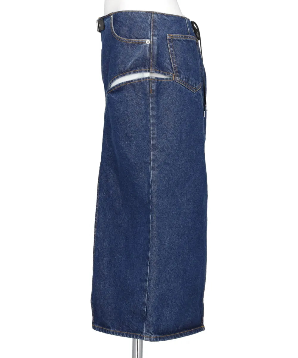 CUT OUT DENIM MIDI SKIRT