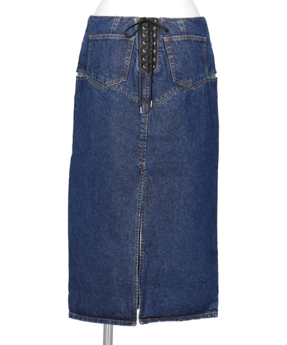 CUT OUT DENIM MIDI SKIRT
