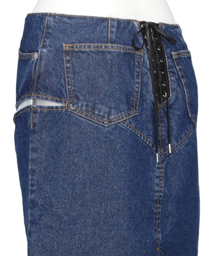 CUT OUT DENIM MIDI SKIRT
