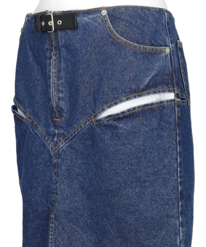 CUT OUT DENIM MIDI SKIRT