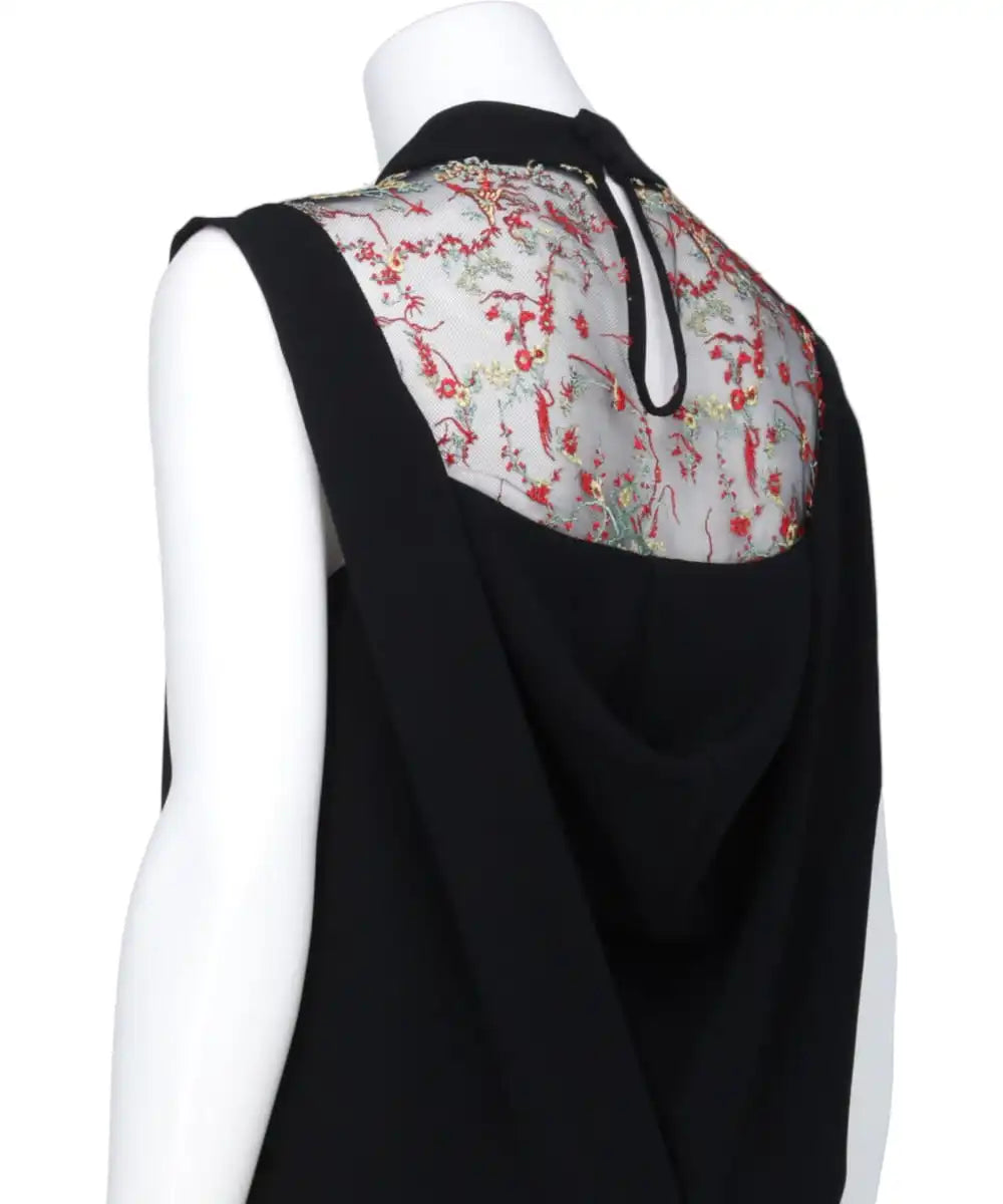 ACETATE POLYESTER FLORAL LACE-COLLAR SLEEVELESS DRESS ACETATE POLYESTER FLORAL LACE-COLLAR SLEEVELESS DRESS