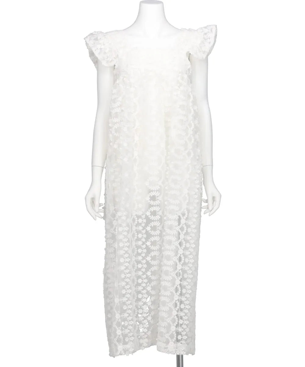 ORGANDIE EMBROIDERY BACK RIBBON ONE PIECE