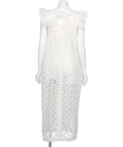 ORGANDIE EMBROIDERY BACK RIBBON ONE PIECE