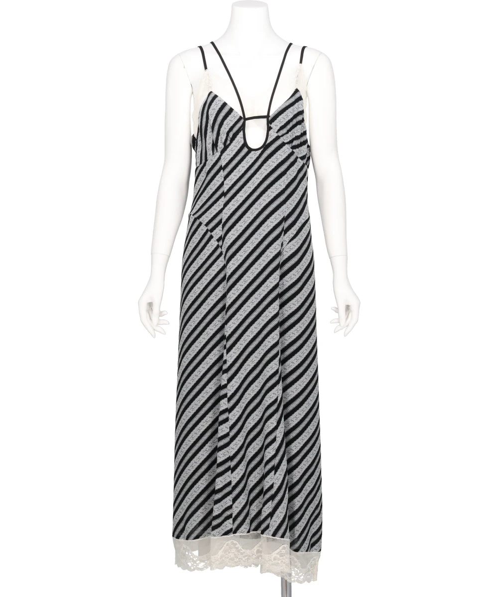 LACE JAQUARD STRIPE SLIP DRESS