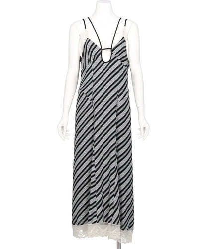LACE JAQUARD STRIPE SLIP DRESS