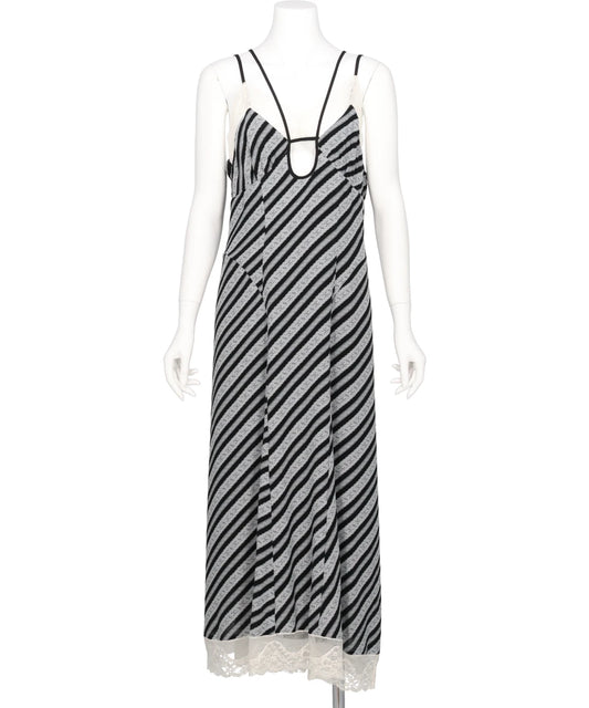 LACE JAQUARD STRIPE SLIP DRESS