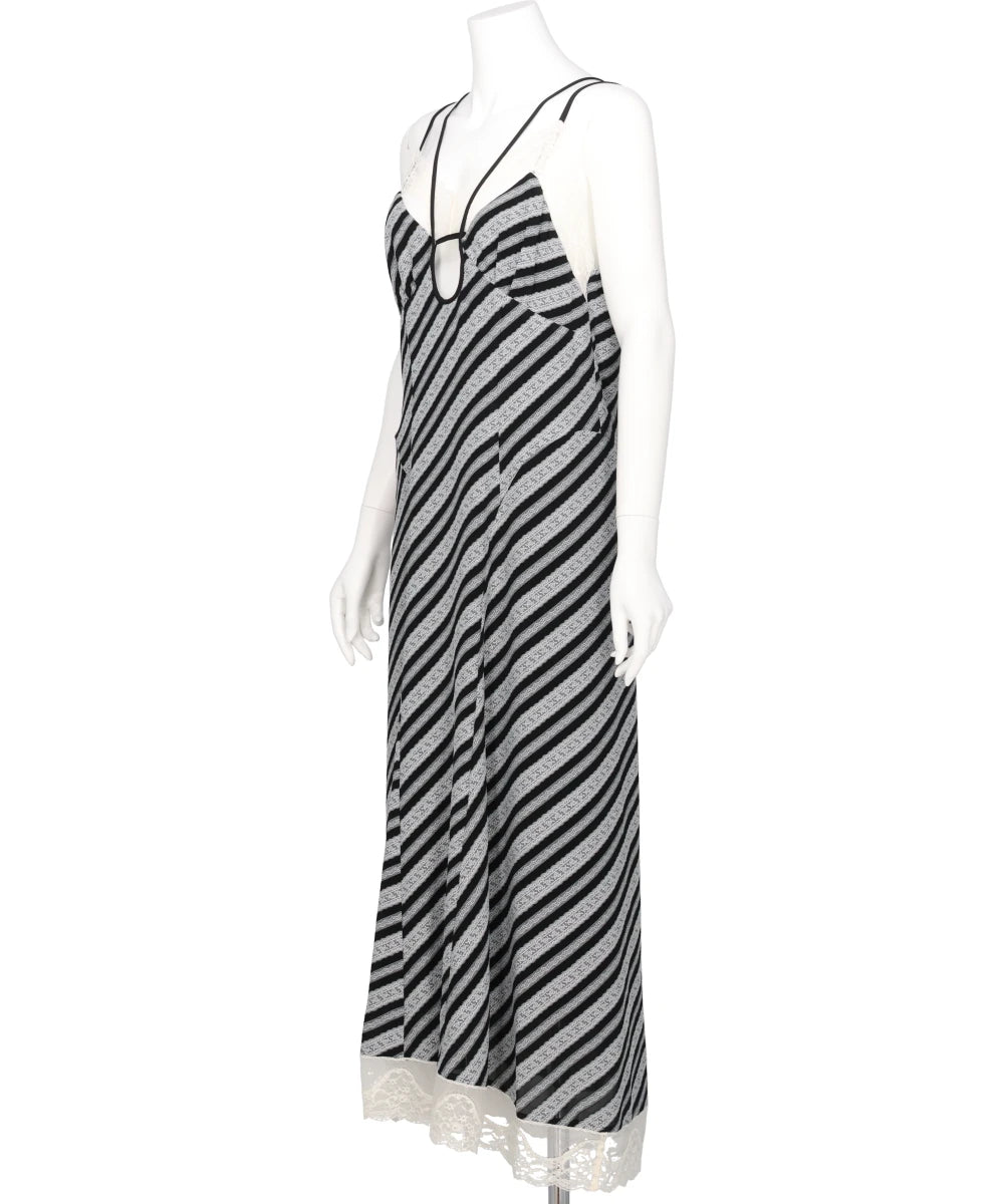 LACE JAQUARD STRIPE SLIP DRESS