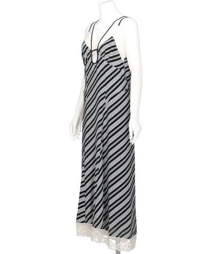 LACE JAQUARD STRIPE SLIP DRESS