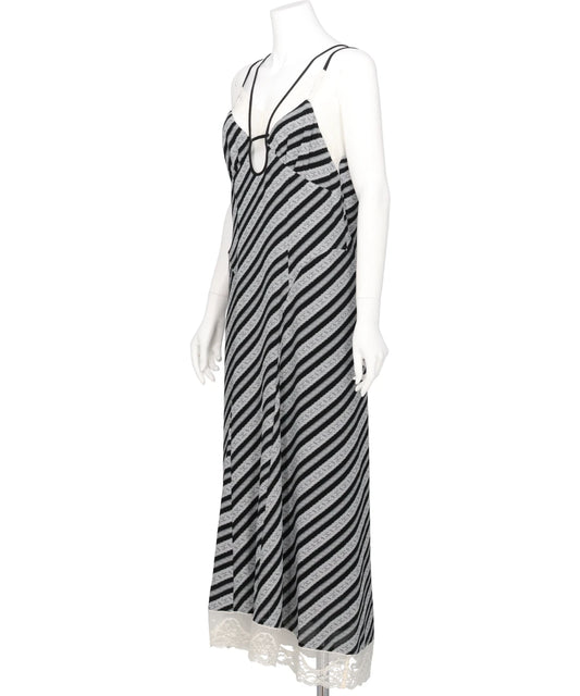 LACE JAQUARD STRIPE SLIP DRESS
