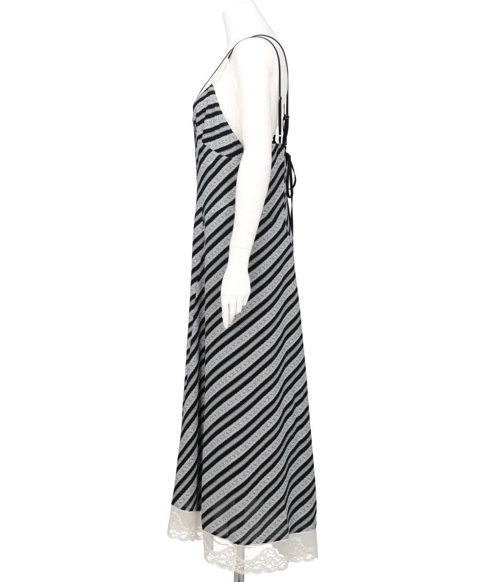 LACE JAQUARD STRIPE SLIP DRESS