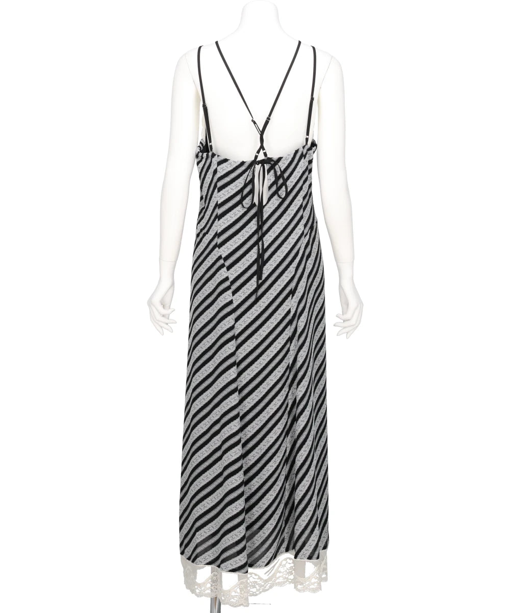 LACE JAQUARD STRIPE SLIP DRESS