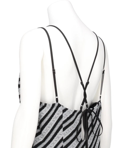 LACE JAQUARD STRIPE SLIP DRESS