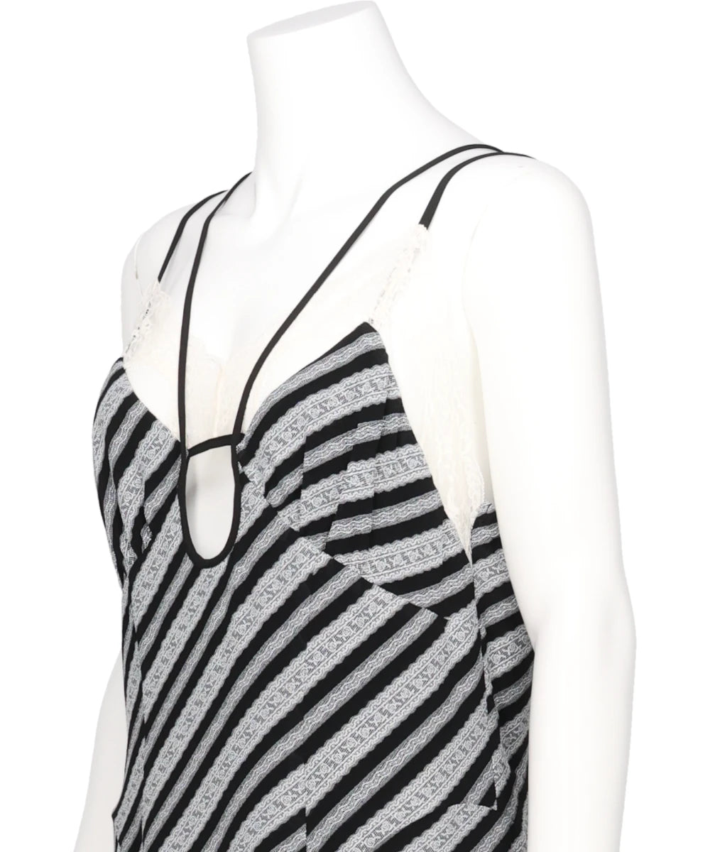 LACE JAQUARD STRIPE SLIP DRESS