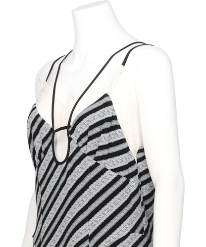 LACE JAQUARD STRIPE SLIP DRESS