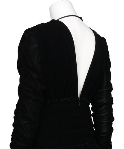 VELVET TULLE SHIRRING DRESS