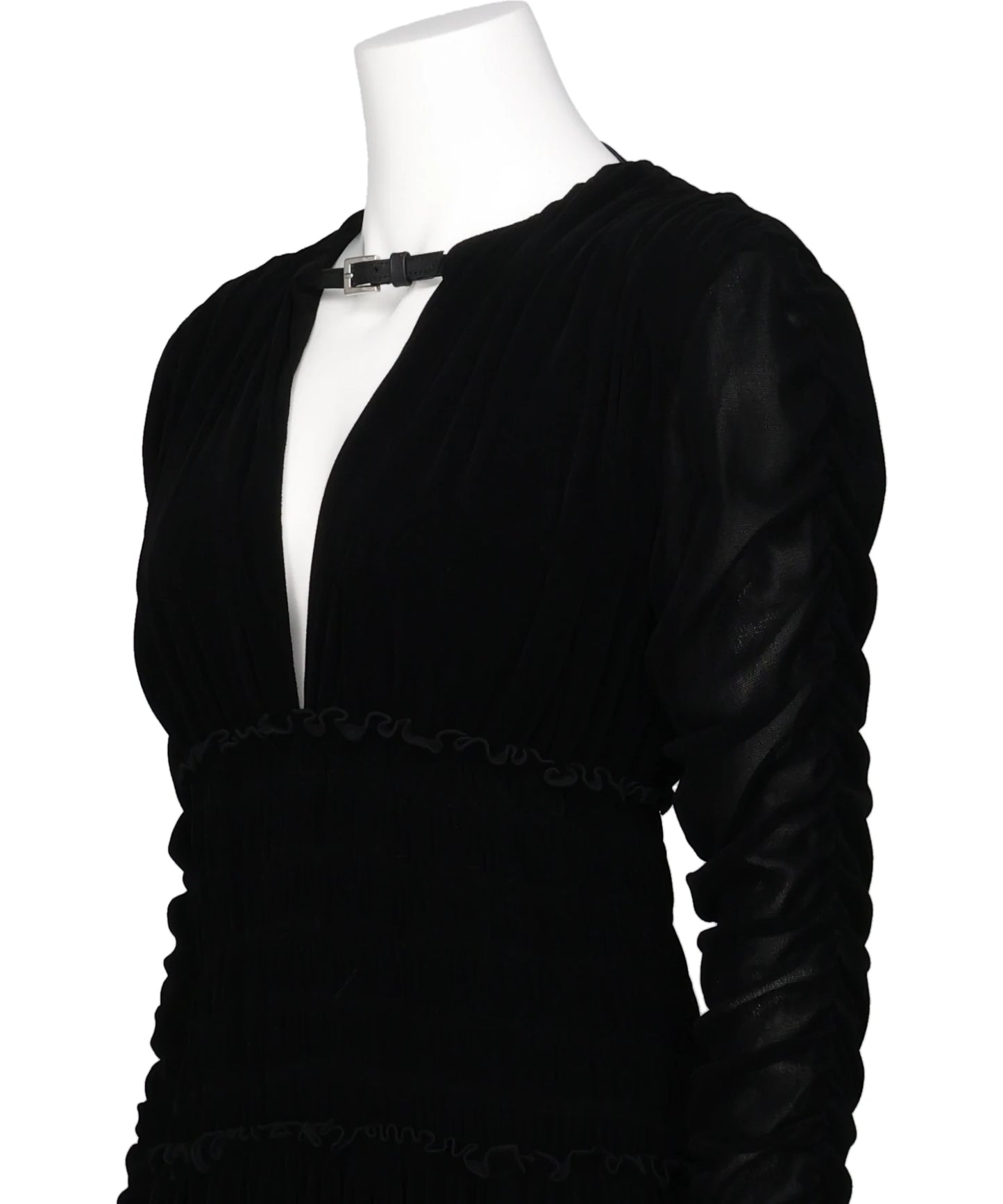 VELVET TULLE SHIRRING DRESS