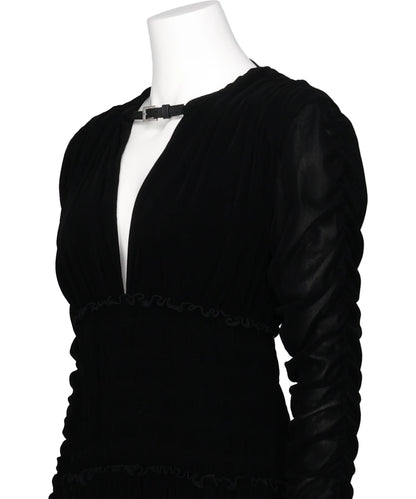 VELVET TULLE SHIRRING DRESS