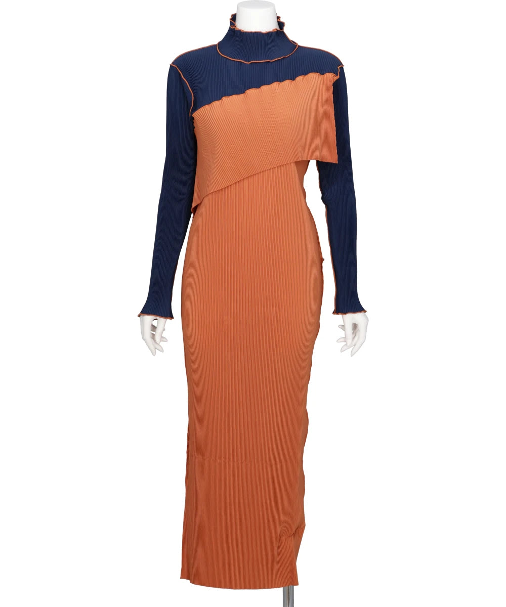 SPIRAL WAVE LONG SLEEVE DRESS *HIGH NECK TYPE