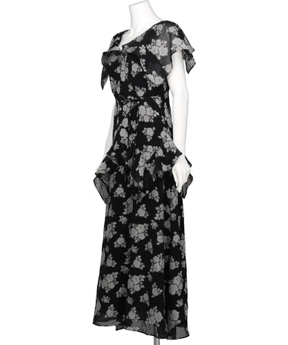 SHEER FLORAL JACQUARD DRESS