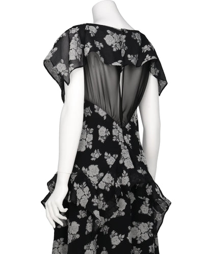 SHEER FLORAL JACQUARD DRESS