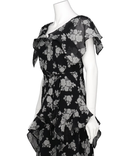 SHEER FLORAL JACQUARD DRESS