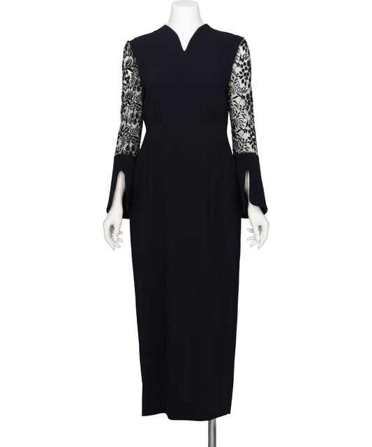 Mame Kurogouchi(マメクロゴウチ) 2026AW TRIACETATE TULE LACE SLEEVE DRESS MM26FW-DR105