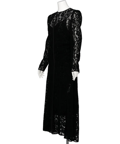 FLOCKED LACE GATHERED DRESS
