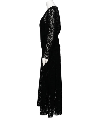 FLOCKED LACE GATHERED DRESS