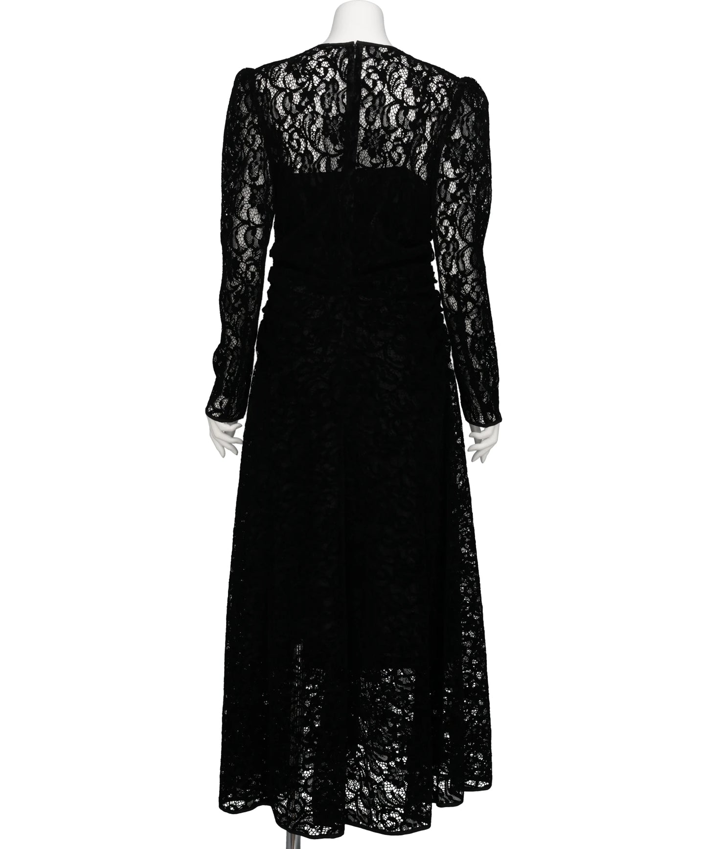 FLOCKED LACE GATHERED DRESS